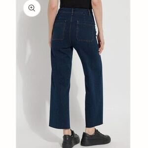Lysse Erin high rise wide leg jeans crop dark wash stretch pull on large